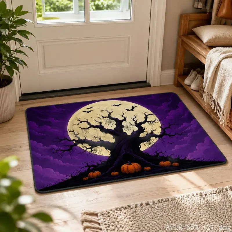 VIKAMA Halloween Withered Tree Full Moon Doormat Gothic Style Carpet Anti Slip Entrance Mat Entrance Doormat Home Decoration