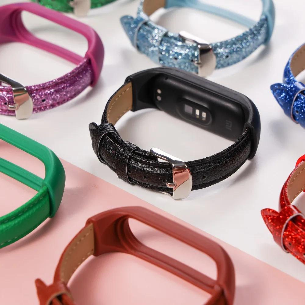 Wymienny skórzany pasek na nadgarstek Akcesoria do zegarków ze skóry PU z metalowymi złączami Bransoletka do Xiaomi Mi Band 7 6 5 4 3