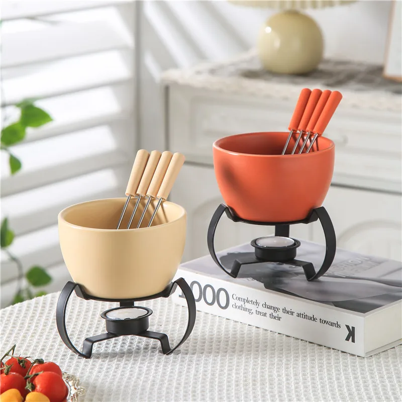 Chocolate Fondue Pot Set with Fork Cheese Fondue Pot Ice Cream Fondue Maker Butter Melter Cup Butter Warmer