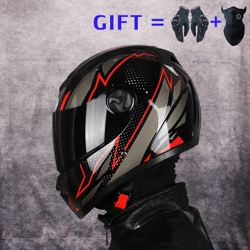 

ABS Motorcycle Full Face Helmet Cool Modular Moto Helmet With Inner Sun Visor Safety Double Lens Racing Adult Women Sports