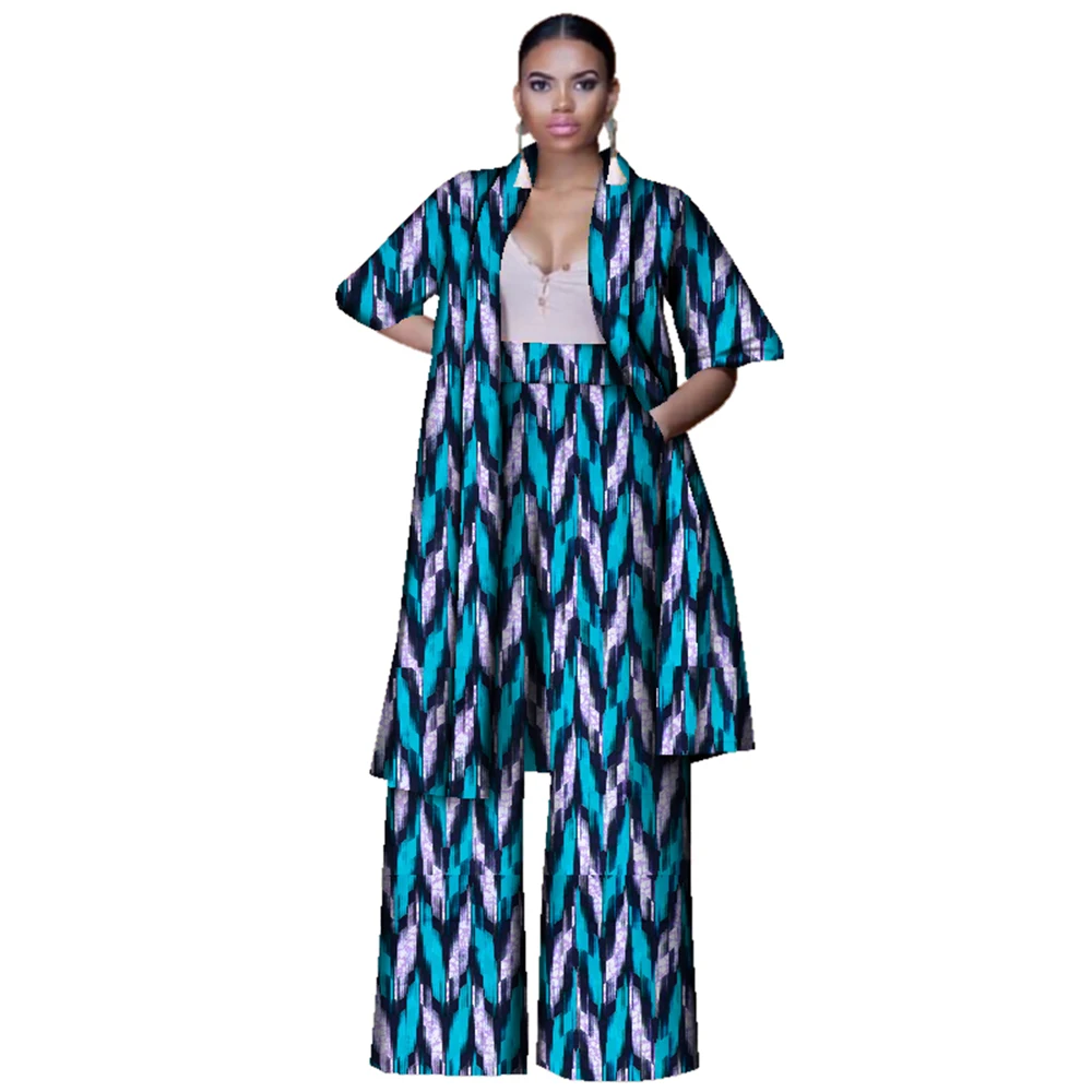 Fashion Women Suits 2 Pieces Set African Print Long Tops and Pants Women Bazin Riche Pants Sets African European Clothing WY3143