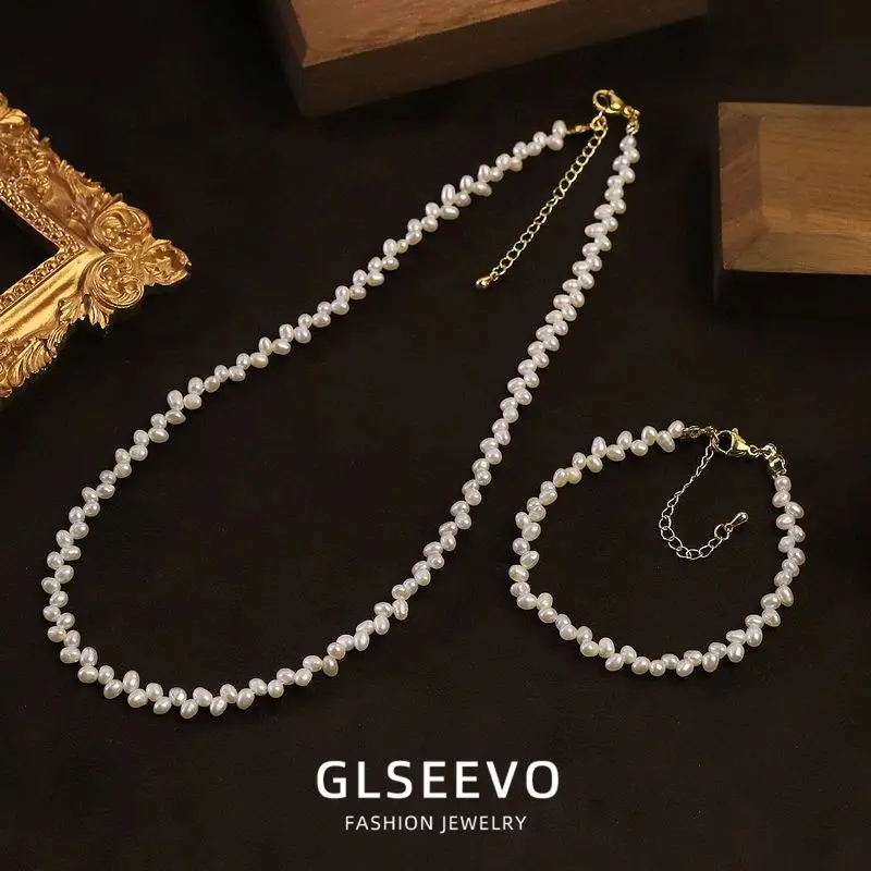 Design Natural Freshwater Pearl Rice Stalk Necklace Bracelet Set A Fashionable And Versatile Jewelry Piece