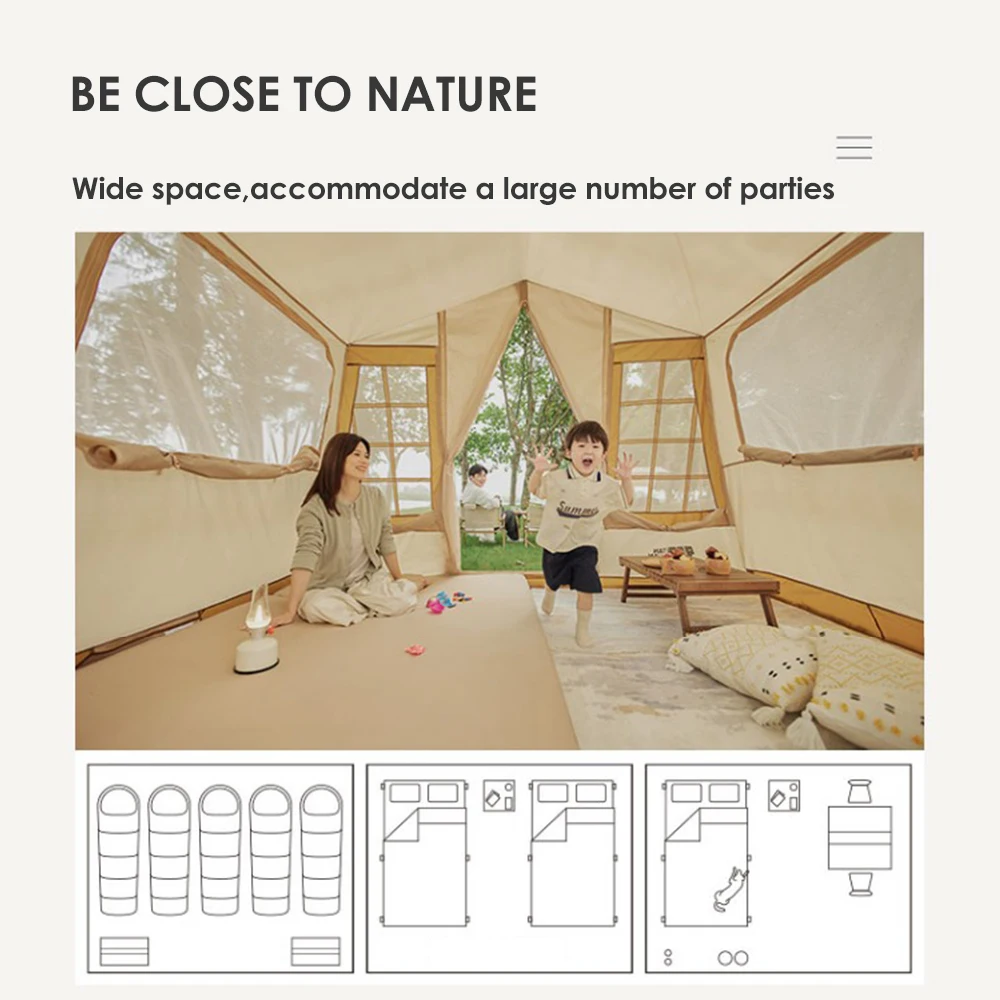 Wall Tent Large Space Camping Outdoor Big House Wholesale Luxury Folding Cabin Tent Waterproof Family Glamping  For Wild Hiking image 3