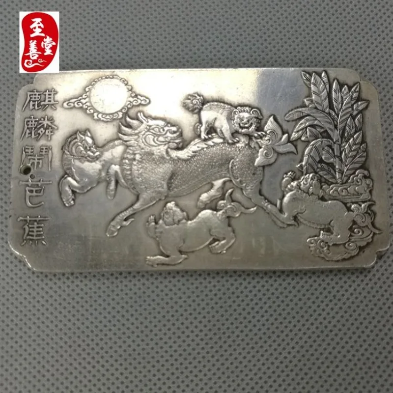 Vintage Tibetan Kirin mythical beast  statue Thangka plate