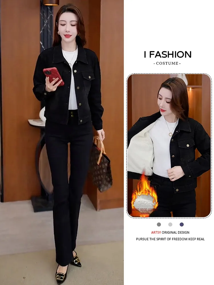 

Sli Ретро Thiened ort Denim Jaet Женская модная осенне-зимняя Новое поступление Повседневная универсальная верхняя одежда на подкладке Fce