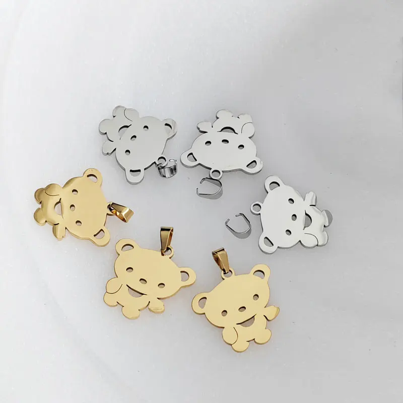 Wholesale 10pc/lot DIY Cute Bear Stainless Steel Animal Medal Charms Pendant Making Jewelry Parts Customized Items Are Welcomed