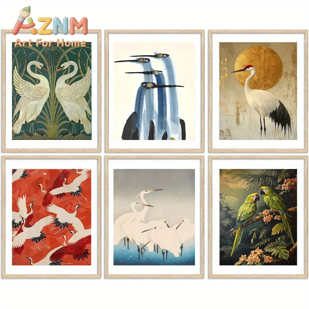 1pc Minimalist Bird Canvas Art，Bird Animal Ukiyo-e Style Japanese Vintage Art，Very Suitable For Home Living Room Decoration