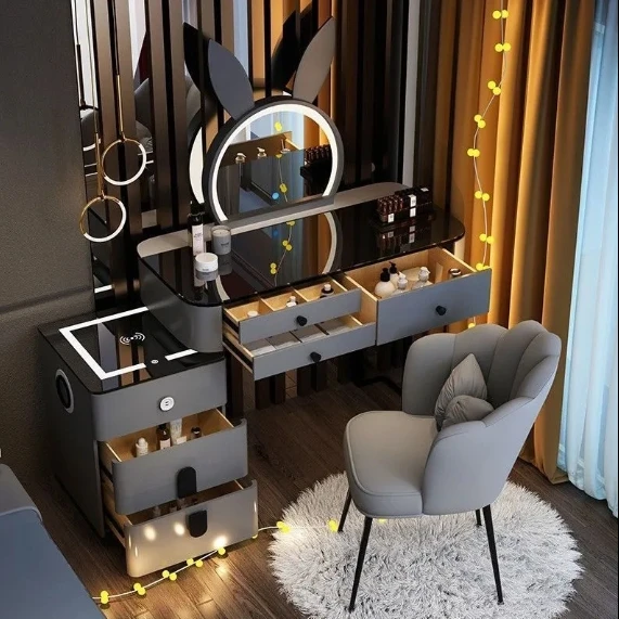 Modern Simple Luxury Bedroom Dressing Table with Wireless Smart Charging High-End INS Style Multifunctional Makeup Vanities