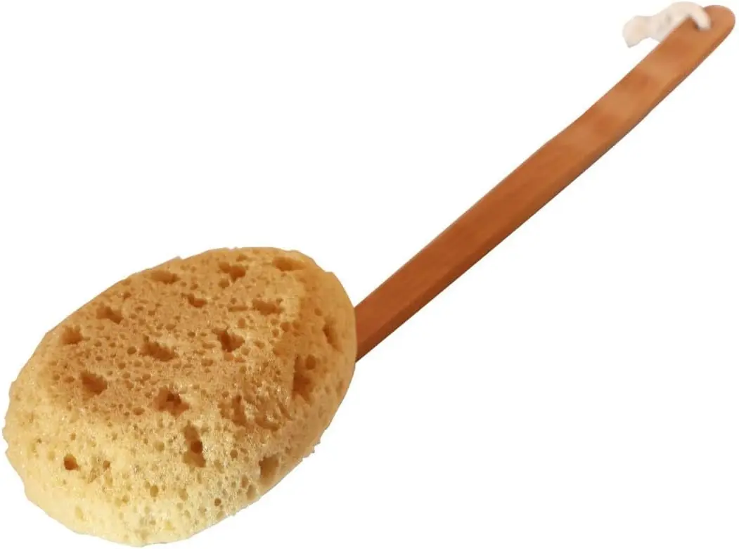 

Щетка для душа 18 дюймов с длинной деревянной ручкой, мочалка из морской губки, щетка для спины, нежный отшелушивающий аппликатор для лосьона