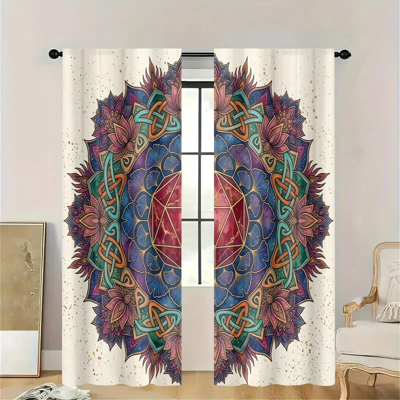 Decorative Mandala Celtic Knot Geometric Window Curtains Boho Semi-Sheer Filter Privacy Curtain for Bathroom Bedroom Home Decor