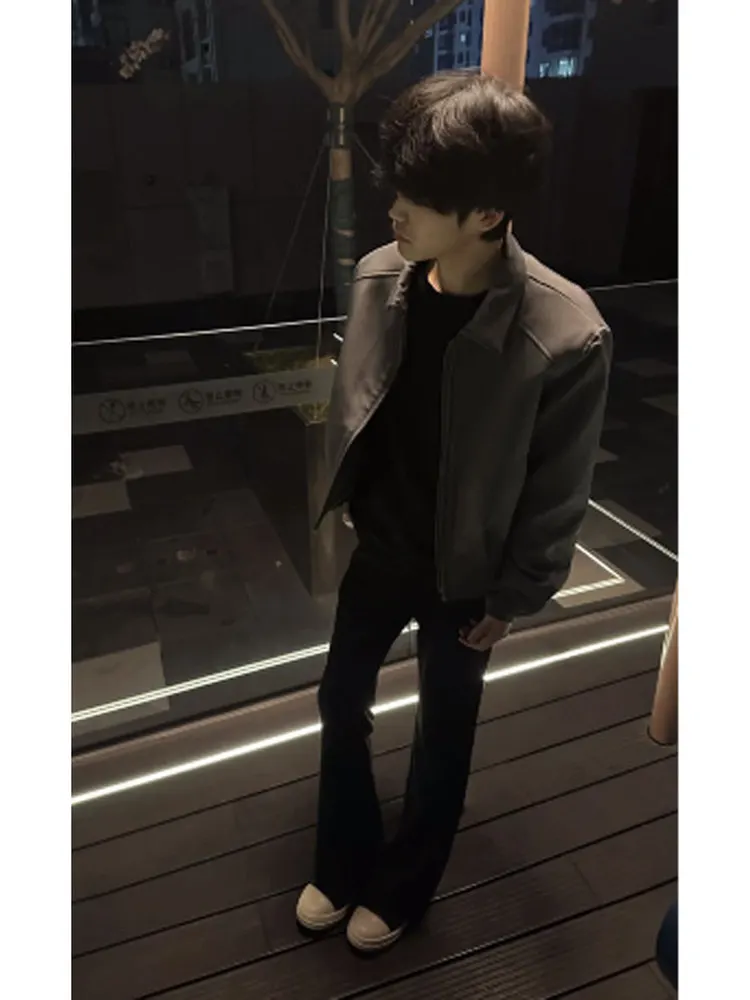 Cleanfit Grey Shoulder Padded Men's Jacket Casual American Style Flight Coat Short Autumn Leisure Suit Coat Youth Trend
