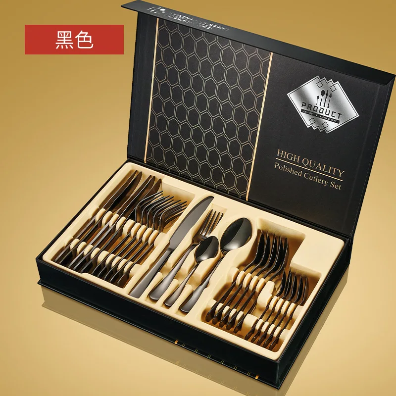 Western Tableware 24-piece Set Creative Gift Stainless Steel Steak Knife, Fork And Spoon Set Gift Box