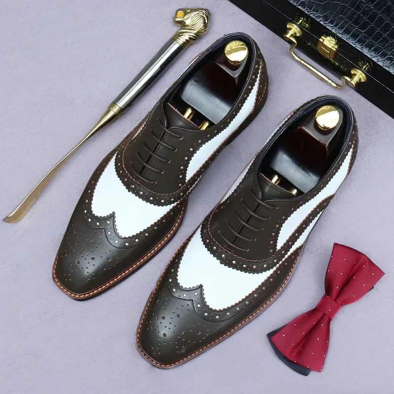 Formal Genuine Leather Shoes for Men Carved Top Layer Cowhide British Stitching Oxfords Brogues Commuter Business Shoes for Men