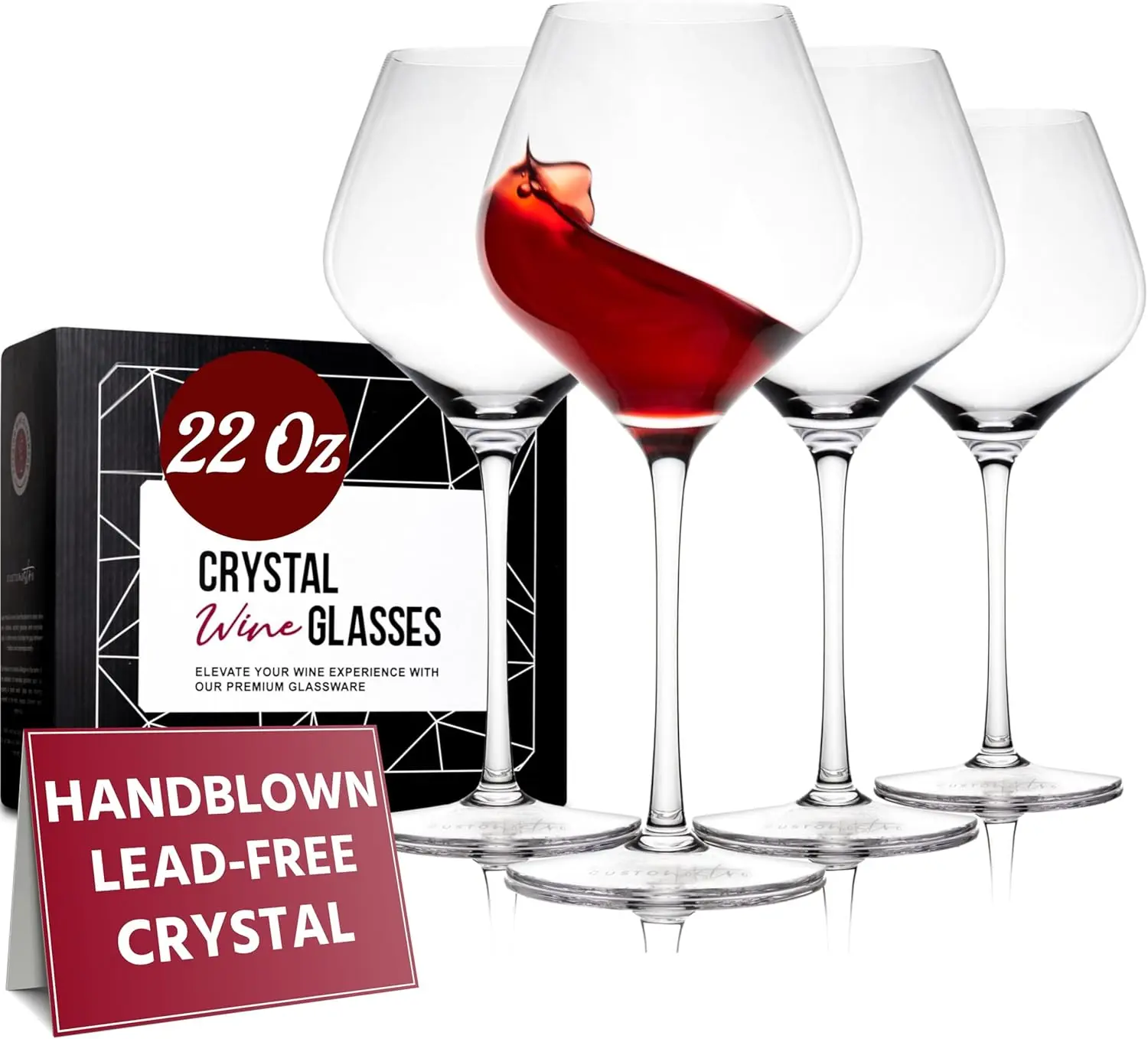 

Set of 4 Crystal Wine Glasses, 22 Oz Long Stem Modern for White and Red Wine, Dishwasher Safe Elegant Large Tall