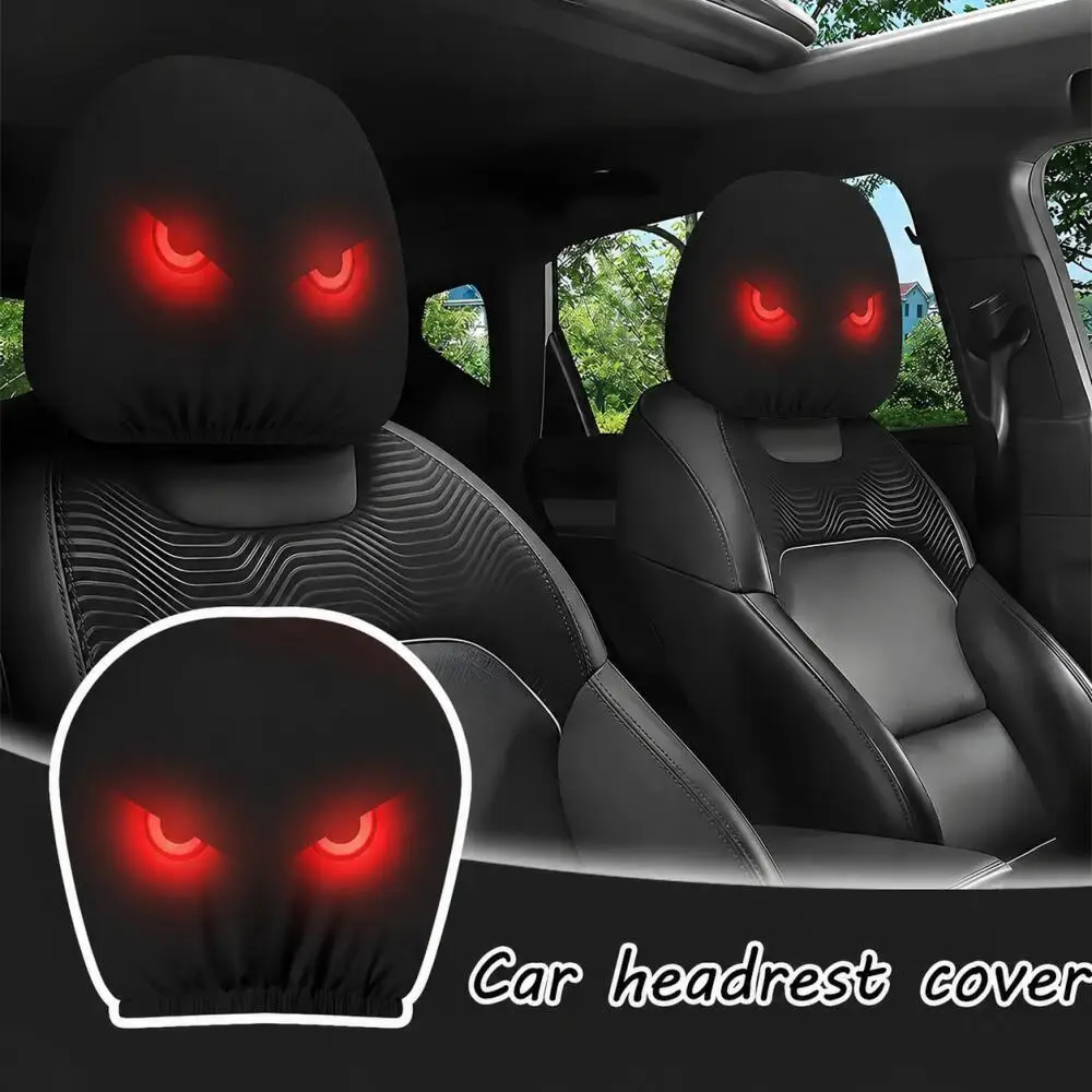 1pc Black Car Headrest Cover, Red Glowing Evil Eyes Pattern, 2D Printed Elastic Universal Fit