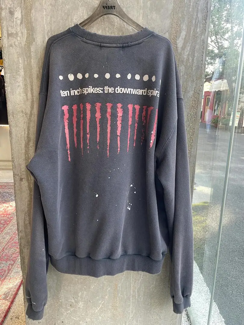 Fashion Sweatshirt Vintage Washed Letter Splash Ink Print Crew Neck Sweatshirt Men Women High Street Oversized Casual Pullover