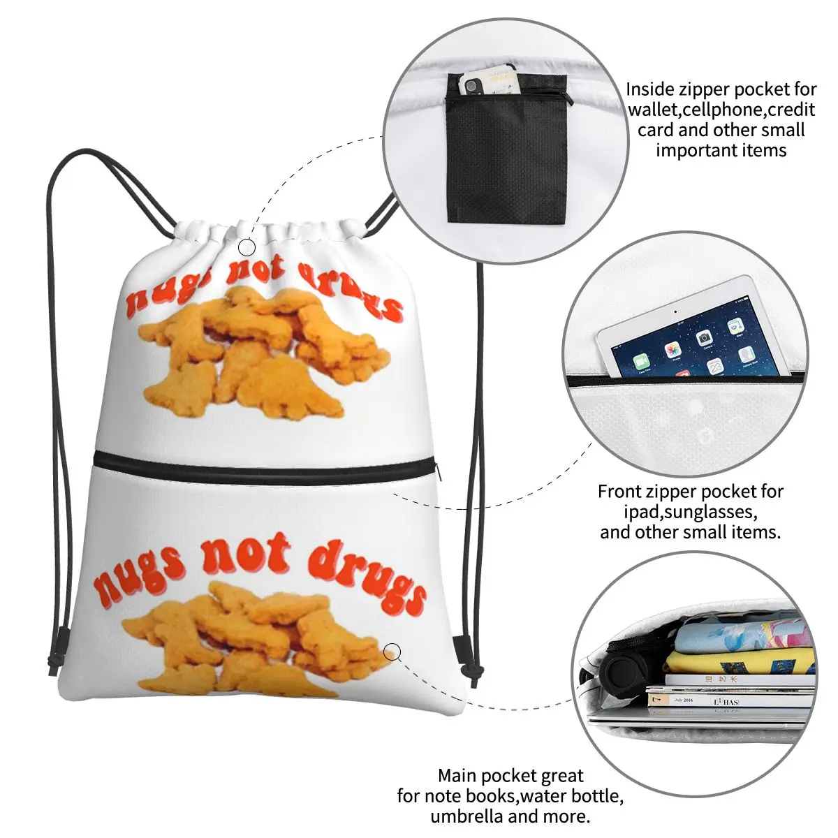 NUGS NOT DRUGS Portable Backpacks Drawstring Bag Fashion Drawstring Bundle Pocket Storage Bags For School Students