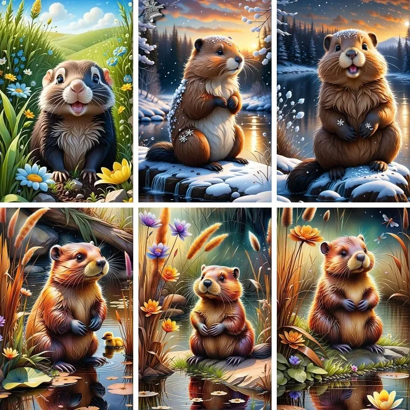 Full Drill 5D Diy Diamond Painting Animals Beaver Cross Stitch Diamond Mosaic Full Dril Embroidery Home Decor Gifts