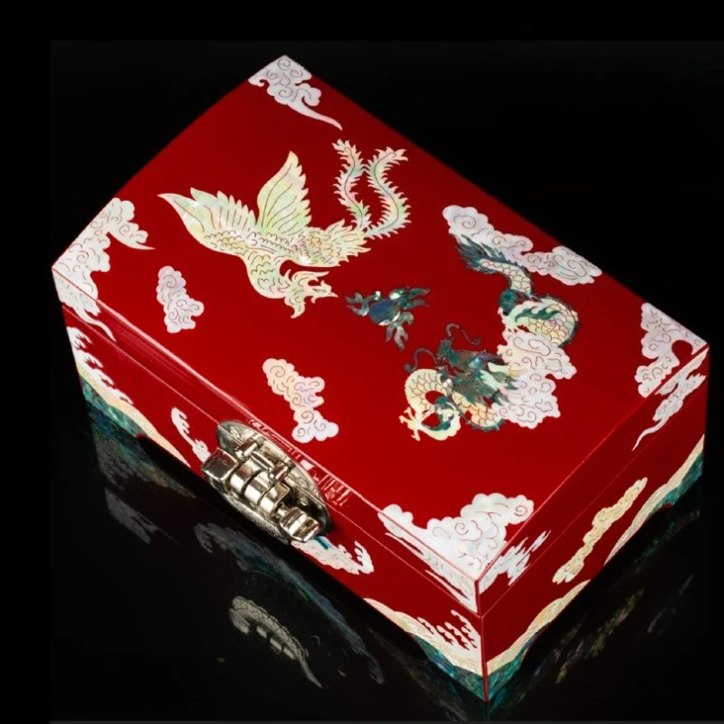 

Wooden Jewelry Box Vintage Red Ring Earring Storage Boxes Wedding Necklace Bracelet Organizer Box Luxury Women's Jewelry Boxes