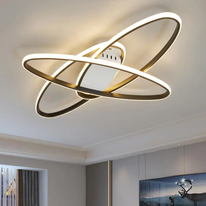 Modern Led Chandelier Ceiling Living Room Lights Fixture Kitchen Bedroom Decoration Remote Control Lamp Home Appliance Black