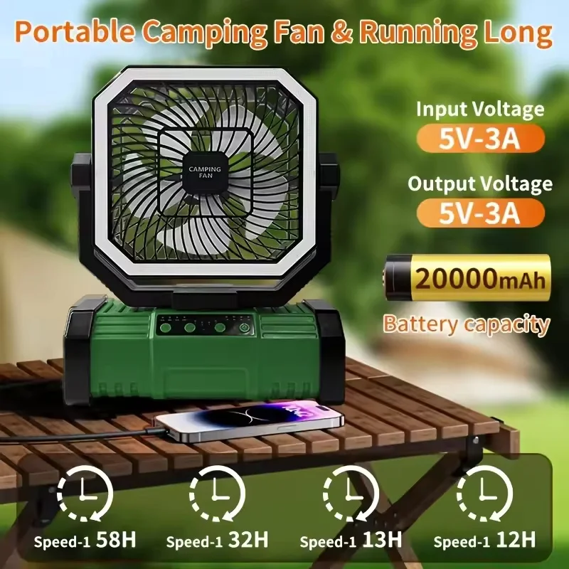 

Camping Ceiling Fan 20000Mah Rechargeable Camping Circulator with Light and Remote Control Cool Air Circulation Camping Fan
