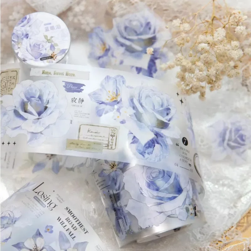 1Roll Rose Literary flowers handbook DIY material PET tape decorative loop stickers Apocalyptic Adhesives Scrapbook 60mm*2m image 3