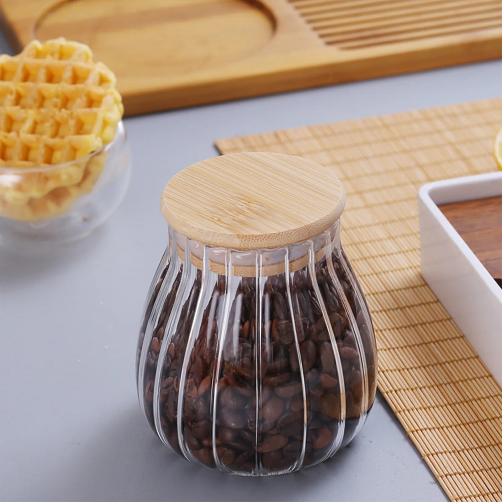 Sugar Container with Spoon Glass-Sealed Storage Jar with Spoon for Coffee Bean Spice Creamer view 3