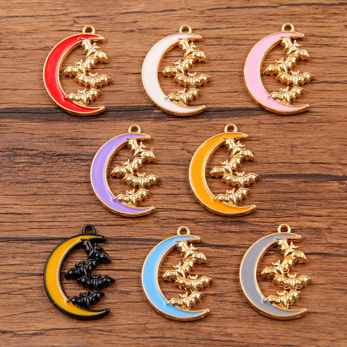 8pc Europe and America Multi Colored Drip Glue Bend Moon Bat Pendant UNISEX Halloween Hip Hop Happy Party Jewelry Pendant