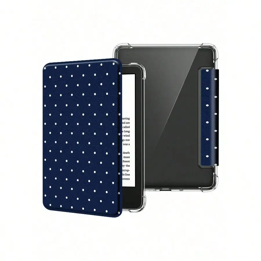 A white dot pattern ultra-thin transparent Kindle e-reader protective case,compatible with Kindle Paperwhite Gen 11 (2021 model),Kindle Paperwhite Gen 12 (2024/2025 model),and Kindle 2022/2024 model (entry-level version),suitable for both men and women.