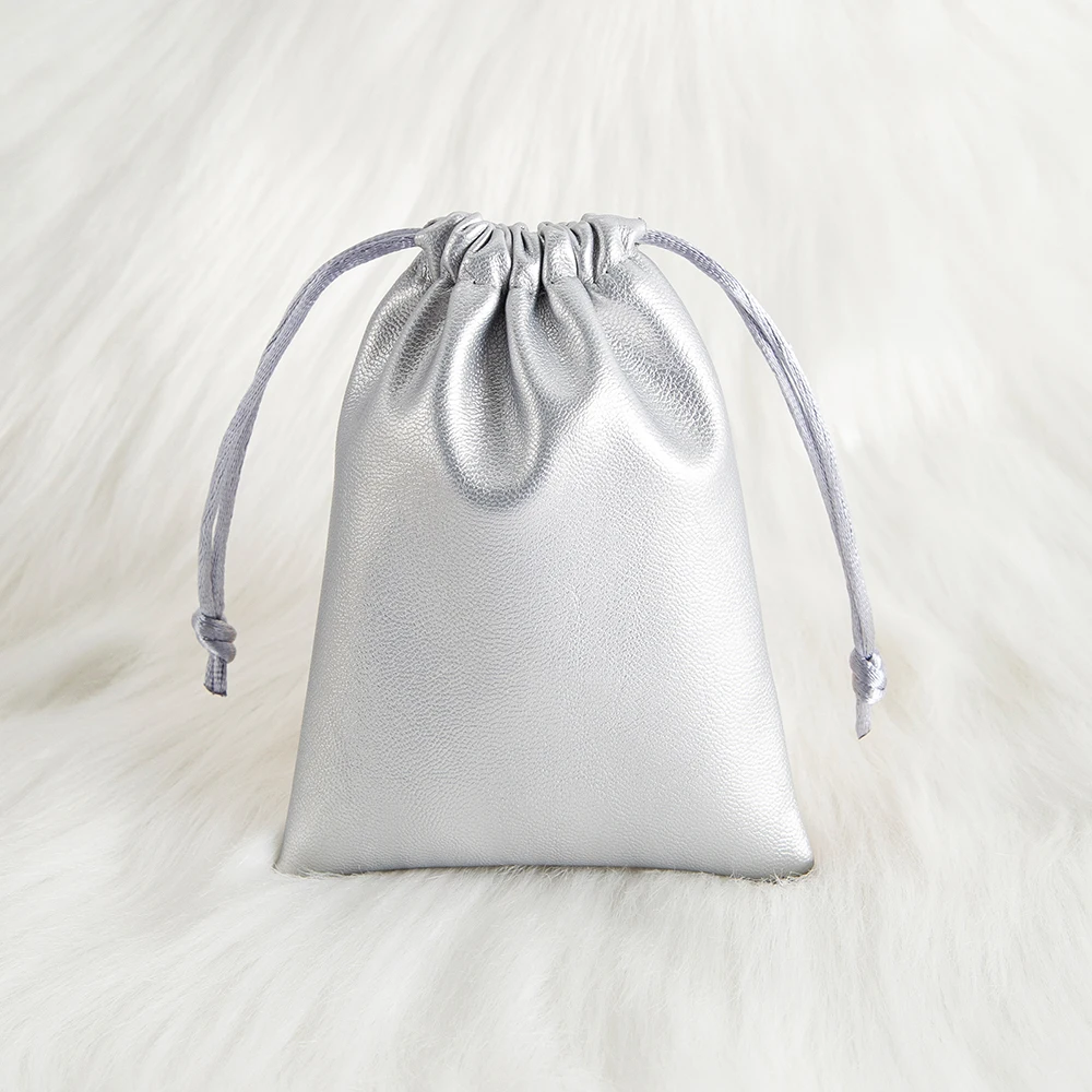 10Pcs Black PU Leather Jewelry Drawstring Bags
