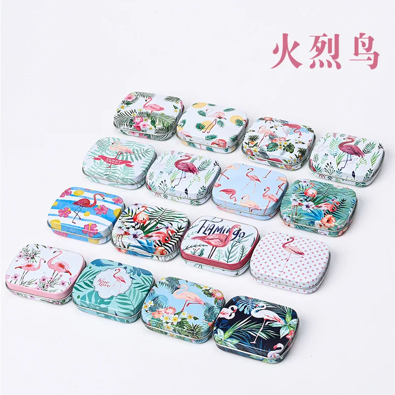 16 Pcs  Mermaid, Flamingo Flower Mini Cover Iron Tin Metal Case / Headset Can/Pill Box /Candy Chewing Gum Storage Gift