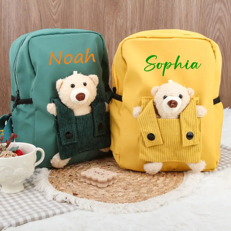Personalized Custom Cartoon Teddy Bear Backpack,New Nylon Kindergarten Backpack,Embroidered Unique School Start Gift