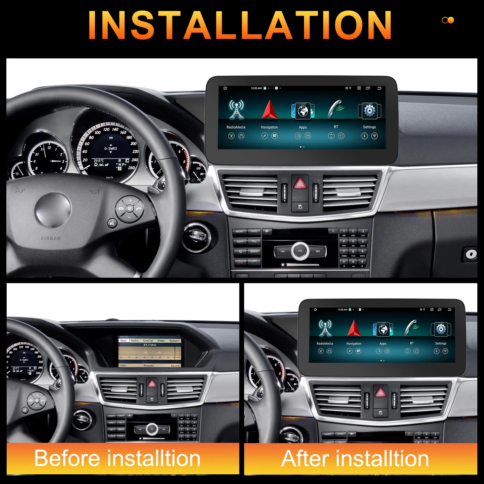 Podofo 4+64G Car Radio For Benz E-class W212 2009-2012  Carplay dual systems Car Intelligent System Navi Automotive Autoradio