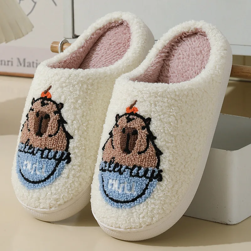 Cute Cartoon Print Women's Home Slippers Indoor Bedroom Soft Sole Non Slip Plush Slippers Women Winter Comfort Warm House Shoes