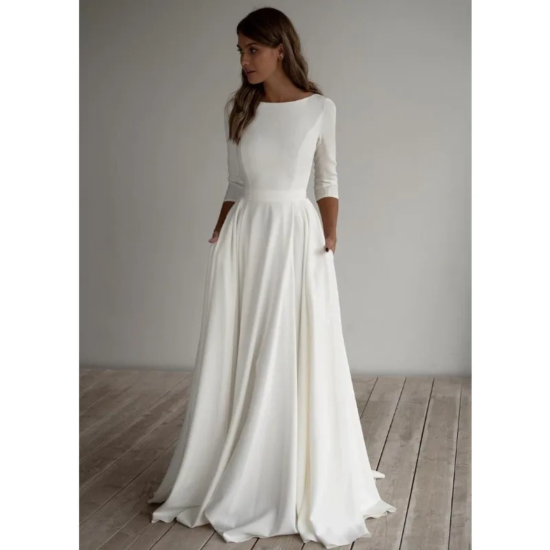 Minimalistisches Langarm-Korsett-Gästehochzeitskleid Elegantes A-Linien Brautpartykleid Abend-Cocktailkleid Bodenlange Robe