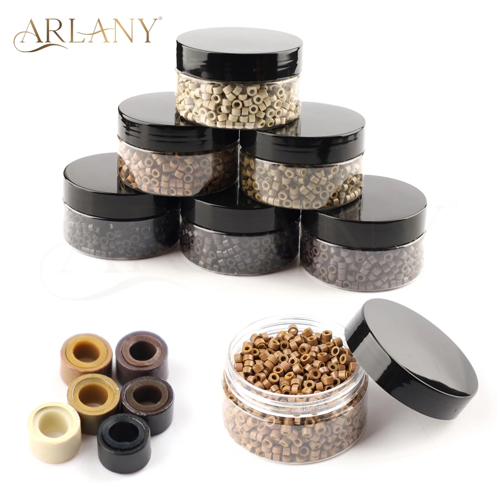 ARLANY 1000Pcs Invisible Hair Extensions Beads 5mm Silicone Lined Aluminum Micro Ring Beads for Sewing Weft Extensions