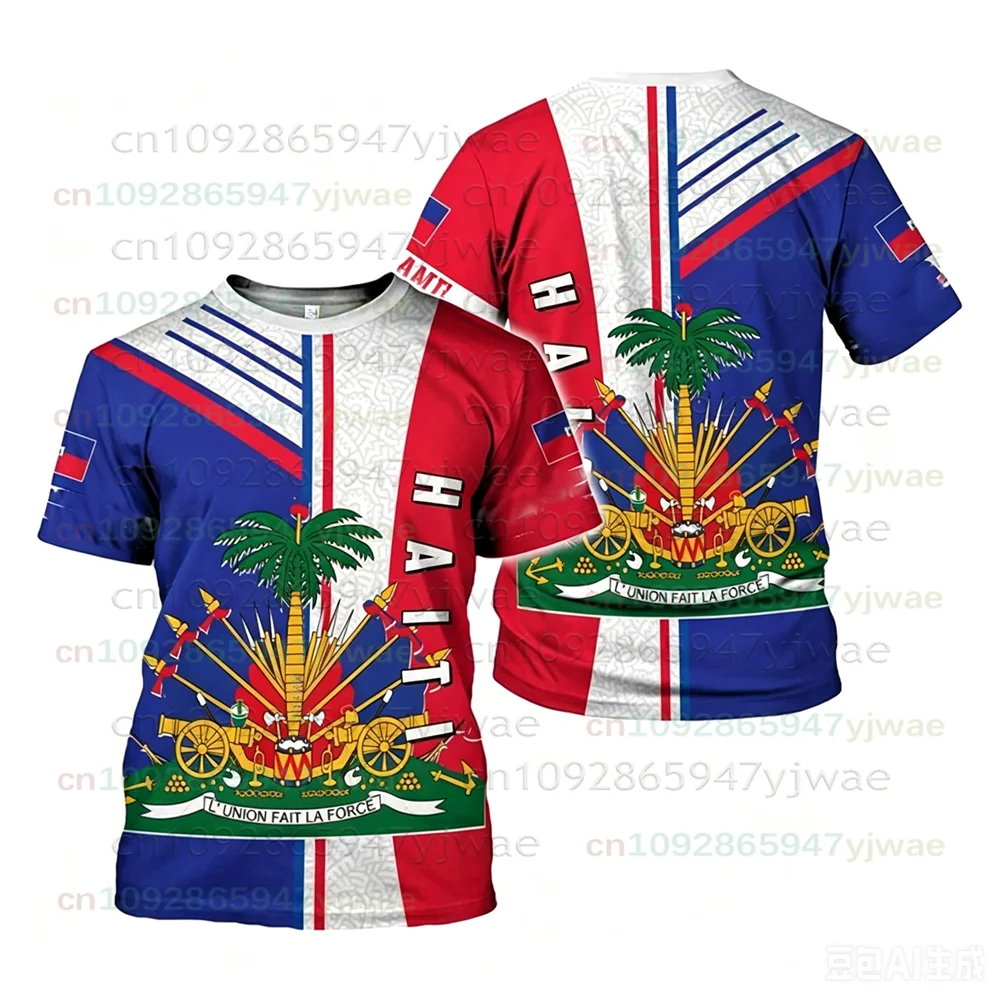 Haiti National Emblem Pattern T-Shirt For Men Haitian Flag 3D Printed Tees Casual Loose T Shirts Kids O-Neck Short Sleeves Tops