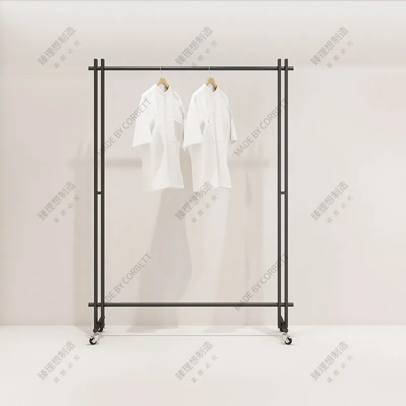 Tieyi clothing store display rack floor-to-ceiling simple women's clothing shelf live stream with wheels display front and side