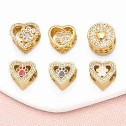 OCESRIO Trendy Cute Small Enamel Paw Heart Charms for Bracelet Copper Gold Plated CZ Round Heart Jewelry Making Supplies chma297