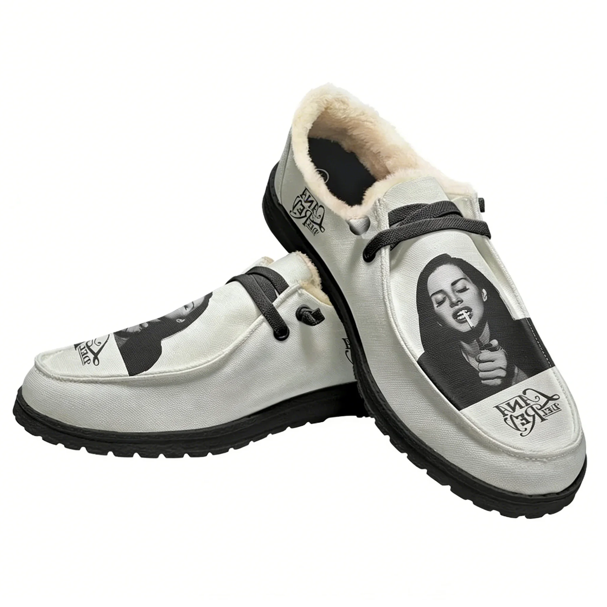 Lana Del Rey Singer Plush Loafers Men Woman Casual Flat Shoes Elastic Keep Warm Lightweight Footwear Couple Custom Shoe Black