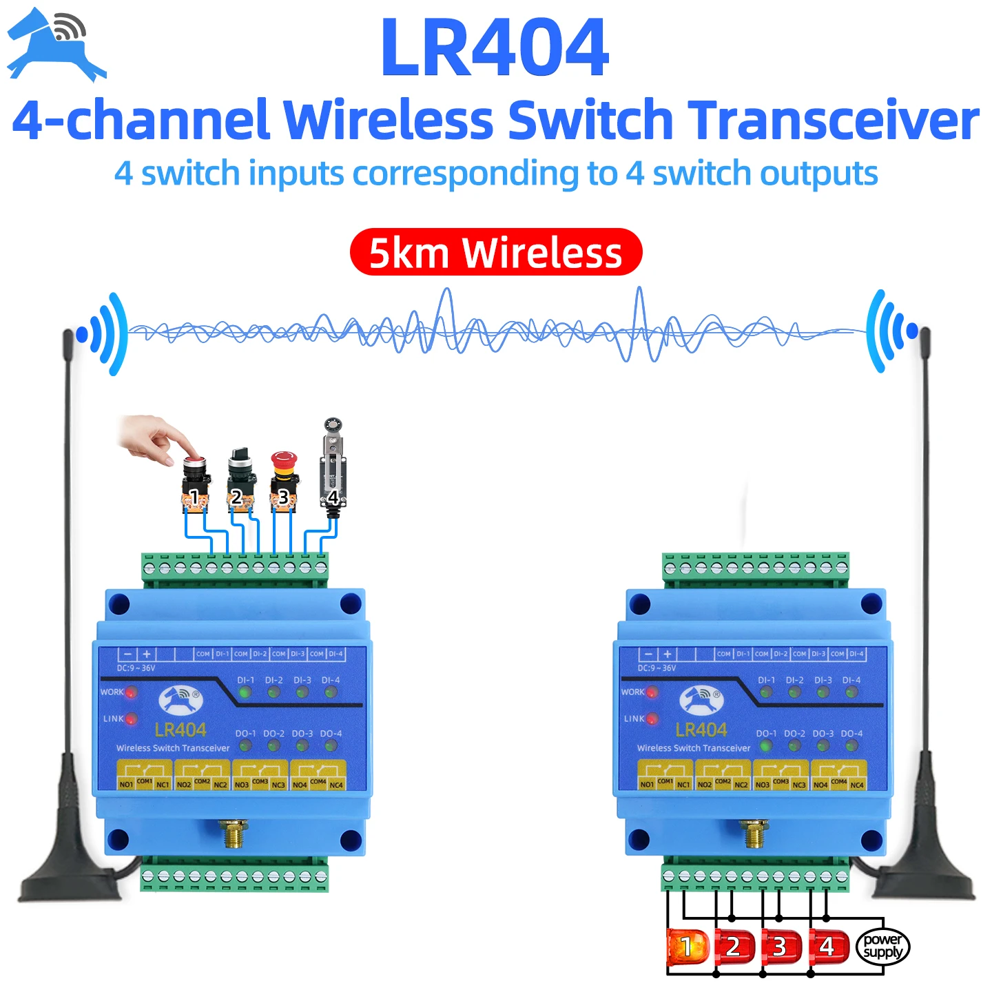 4 Channel Wireless Switch Remote Controller Two-way Smart Switch Quantity Wireless Transmission Module Transmitter Receive LR404