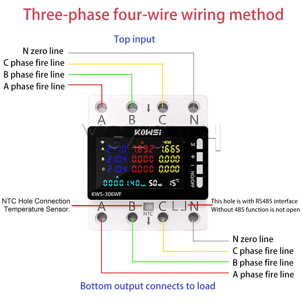 Tuya WIFI 3-phase 4-wire Power Meter AC85-290V Smart Life Voltmeter Rail Digital Meter Overvoltage Protection Switch KWS-306