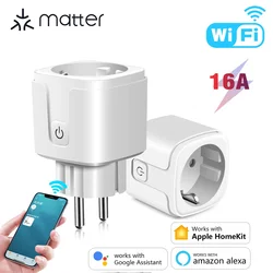 Smart EU Plug Matter WiFi Smart Socket 16A Home Appliance Outlet Adapter APP Control Works with HomeKit Siri Google Home Alexa