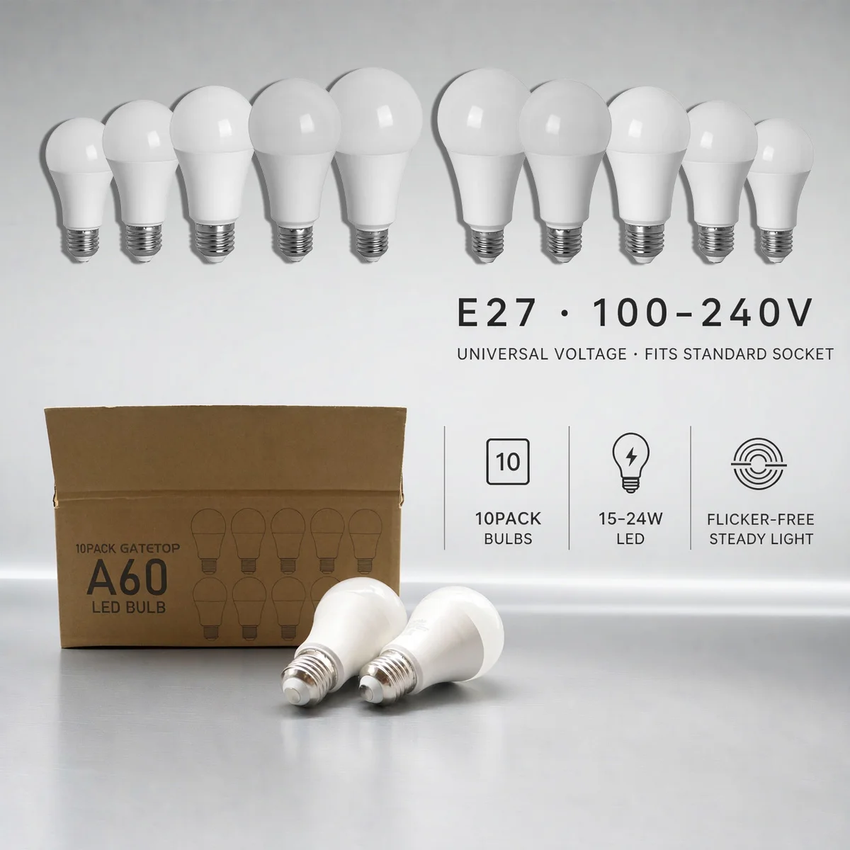 10Pcs E27 LED 15W 18W 20W 24W Multi Power Options Light Bulbs AC 110V 220V CRI80 3000K/4000K/6000K Lamps for Foyer Indoor Use