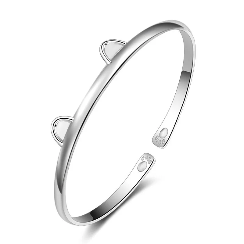 Chinchilla Opening Japanese and Korean Cute Cat Silver Bracelet Female, Cat Ear Bracelet Silver Hand