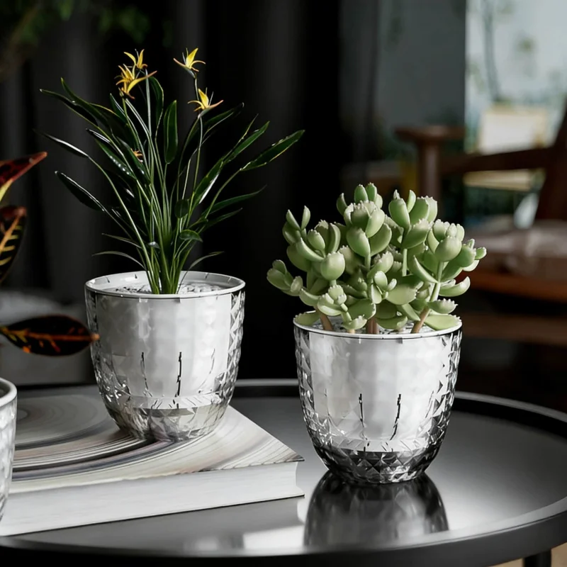 Transparent Plastic Automatic Water Absorption Flower Pot Hydroponic Green Radish Planter Imitation Glass Creative Water Storage