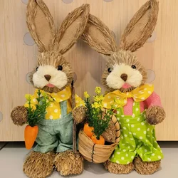【Buy 1 Free 1】New Cute Straw Rabbits Bunny Decorations Easter Party Home Garden Wedding Ornament Photo Props Crafts