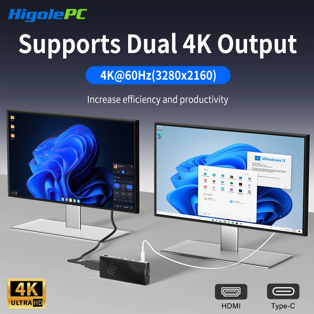 Higole PC Stick Mini PC senza ventola Intel N4000 Windows 11 WiFi5 4GB 64GB Laptop PC desktop RJ45 HDMI 4K TV Stick PC Mini computer