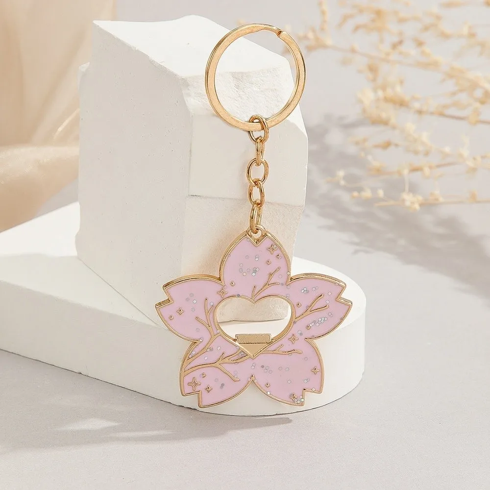 Fashion Pink Sakura Metal Keychain Metal Portable Car Key Chain Multifunctional Bottle Opener Keychain Gifts