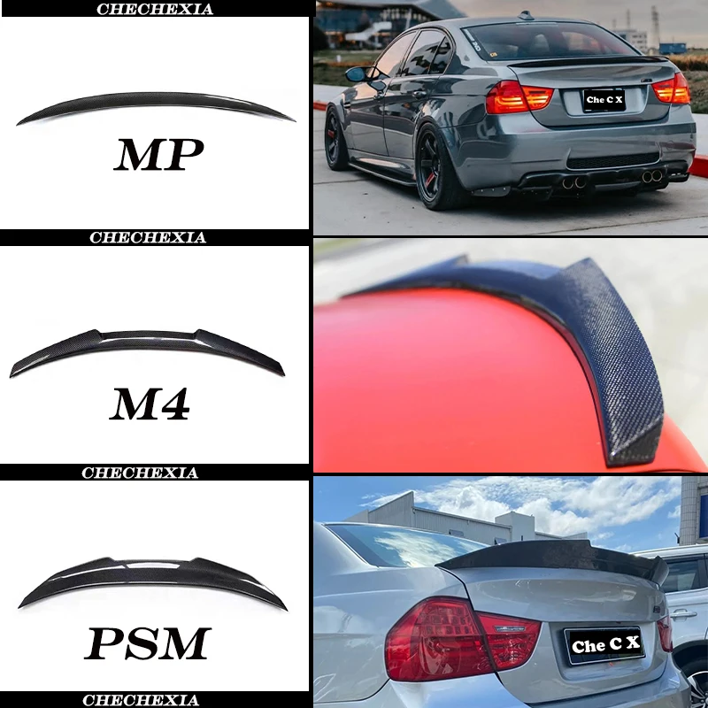 For BMW E90 2009-2012 3 Series 320i 325i 330i 335i M4 PSM MP Carbon Fiber Car Modification  Rear Trunk Lid Spoiler Glossy Black